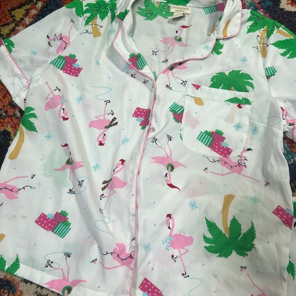 Cynthia Rowley pj set Christmas palm trees flamingo - Picture 4 of 4